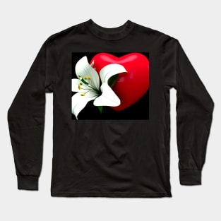 3D Look Artificial Intelligence Art Saint Josephs Heart with a White Lily Long Sleeve T-Shirt